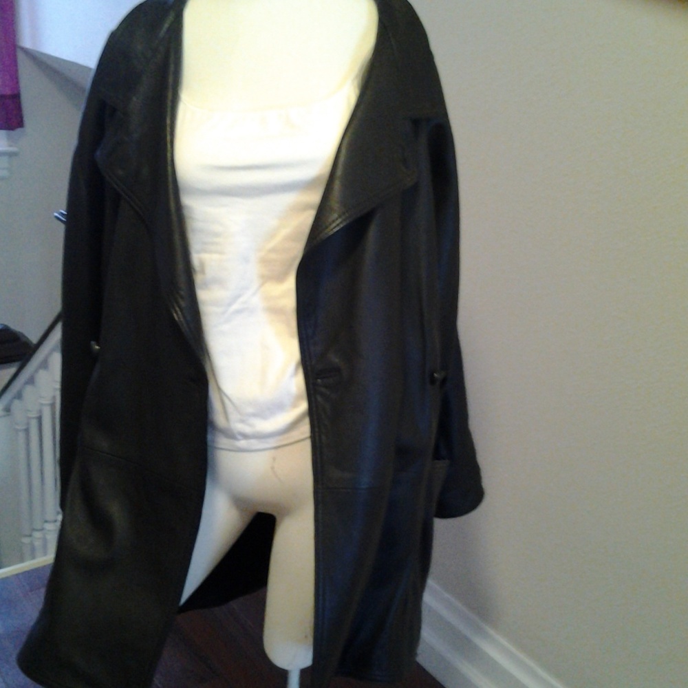 YESSICA Genuine Leather Black 3/4 Coat/Jacket,L